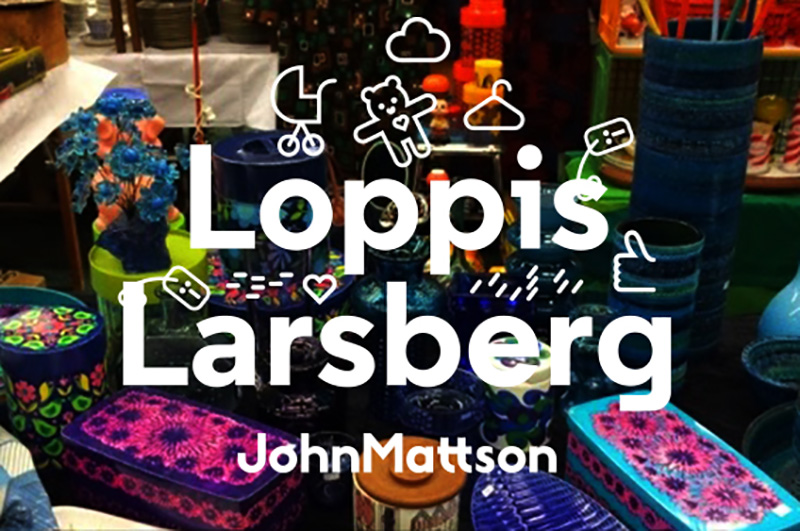 Logotyp för John Mattsons loppmarknad i Larsberg våren 2018