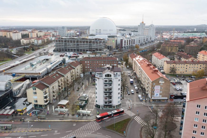 Flygfoto över Gullmarsplan i Stockholm.